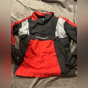Converse All Star Windbreaker Pullover Mens Sz XS Red Black Unisex Lightweight